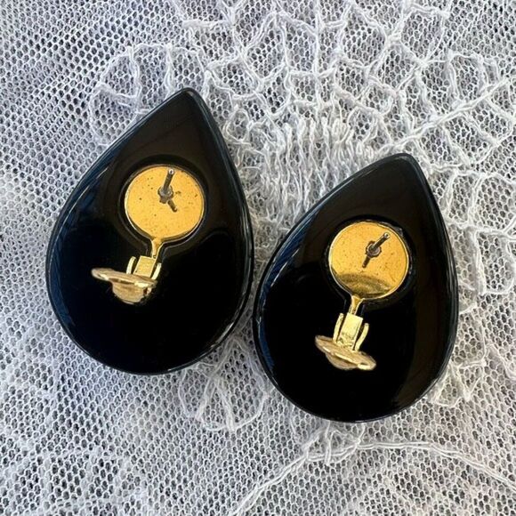 Vintage Napier Large Black Lucite Sculptured Teardrop Earrings - Picture 4 of 9